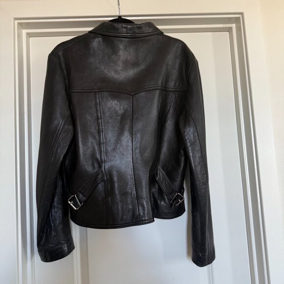 Vintage 90s Genuine Leather Boxy Jacket Laurence Roy sz Large Classic - Picture 2 of 15